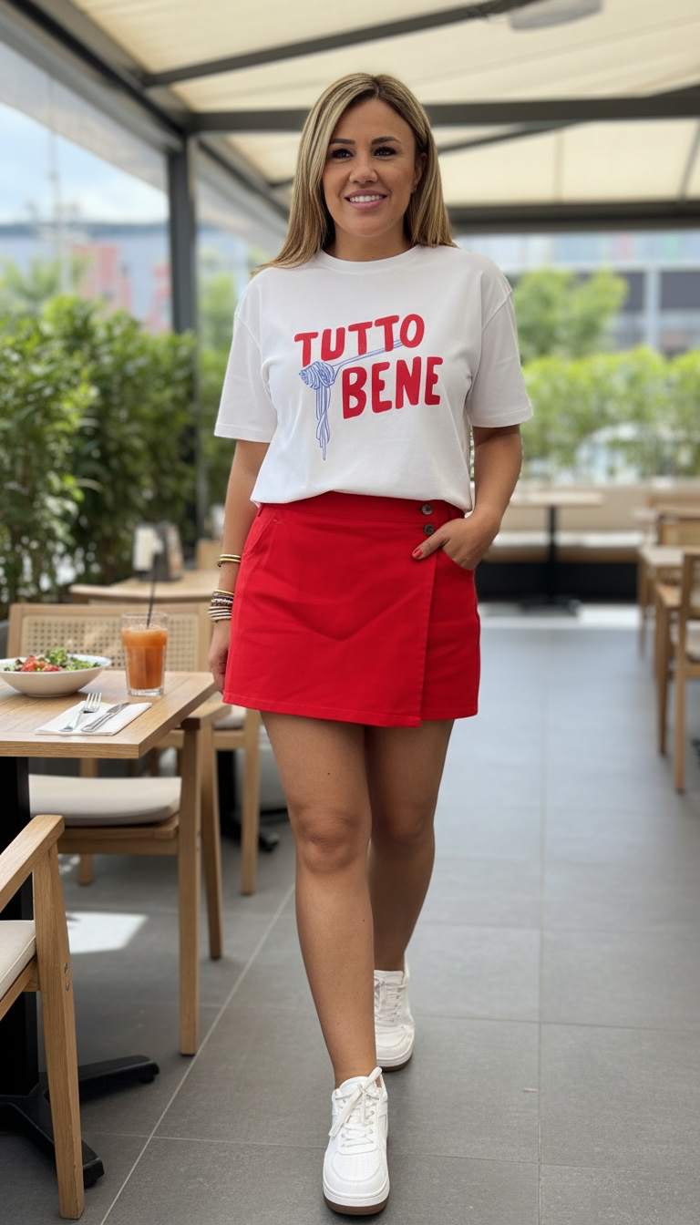 Playera Blanca de Manga Corta con Estampado